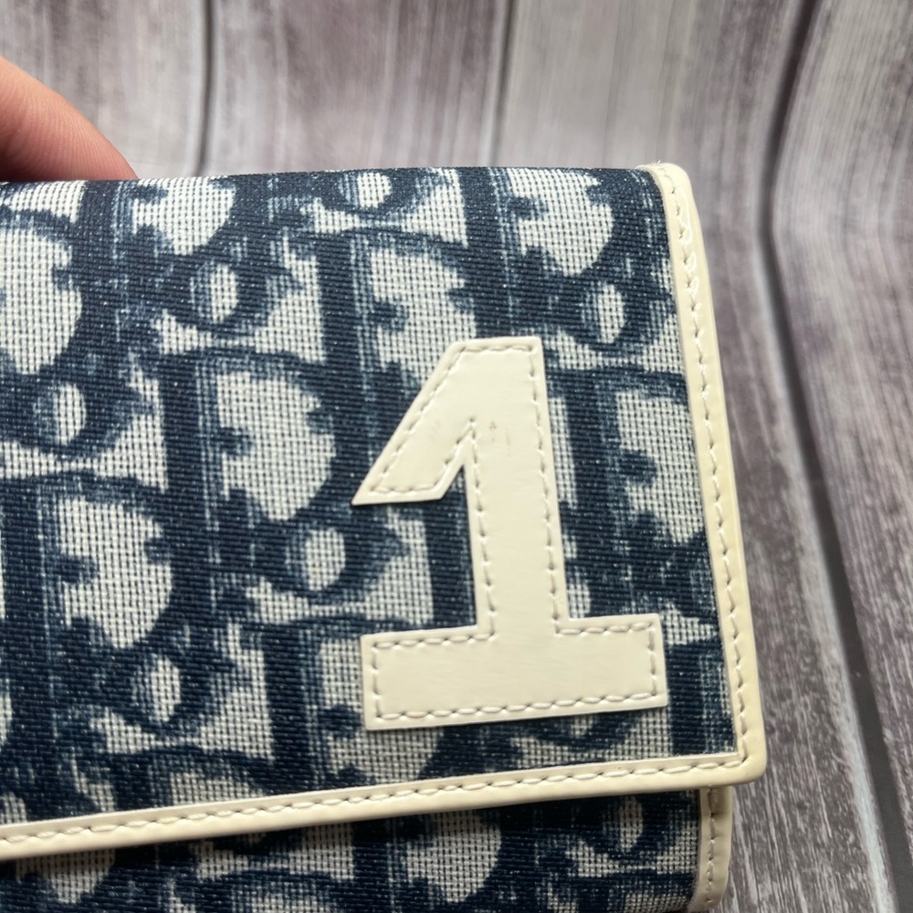 DIOR VTG Y2K Trotter Long Bifold Wallet Navy Blue & White #1 Vintage - Picture 4 of 15